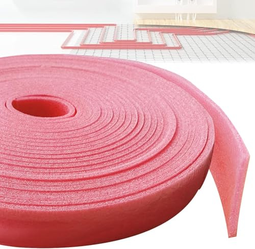 Kantisoleringsremsor självhäftande, kantisoleringsremsor för utjämningsmassor, självhäftande kantisolering, ledband för golvvärme, golv, tätning (60 mm x 5 mm x 20 m – rosa)