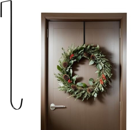 Wreath Hanger for Front Door 12.5 | Black Metal Door Wreath Hanger, Elegant & Sturdy Design Wreath Hook for Front Door, Wreath Door Hanger for Christmas & Wedding Party