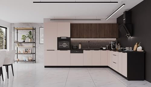 Winkelküche Arona + Monza 350x290 cm Küchenzeile Eckküche Küche Nußbaum Kaschmir