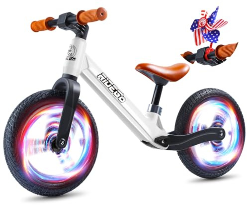 Ridego 12 Inch Balance Bike for Kids 2-4 Year Old,Lightweight Kids Bike with Adjustable Seat, Toddler Bike with Air Rubber Tires，Ride-on Toys Birthday Gift