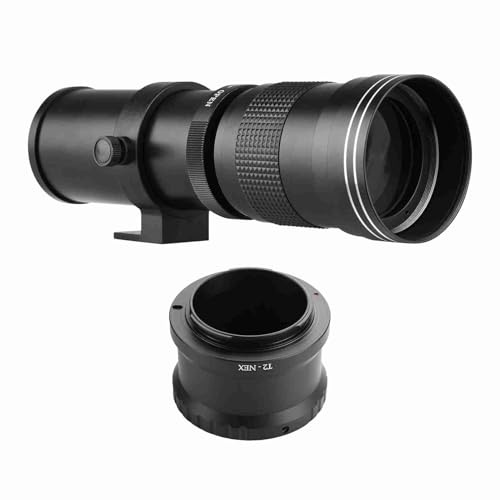 Teleobjektiv, Manuell Fokus Supertelezoomobjektiv med T2-NEX-adapterring Främre Kåpa Bakre Kåpa 420-800 Mm F/8.3-16 T-fäste Objektivkameraobjektiv för NEX-kamera (Vit)