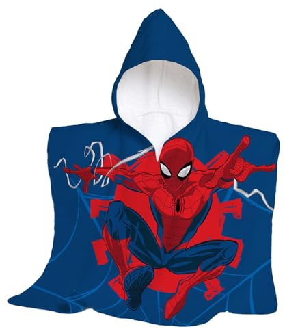 hermet, Disney, Spiderman, Serviette de Plage avec Capuche, Poncho de mer Maxi pour Enfant, 60 x 60 cm, Serviette de Plage ou Piscine, 100% Coton Doux