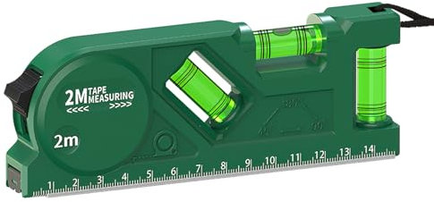3 en 1 Niveau à Bulle Aimanté 150 mm, Vert Niveau a Bulle avec 3 Fioles 45°/90°/180°, avec 2 m Mètre Ruban, en Boîtier ABS, pour Mesures de Menuiserie, de Décoration et D'installation (Vert)
