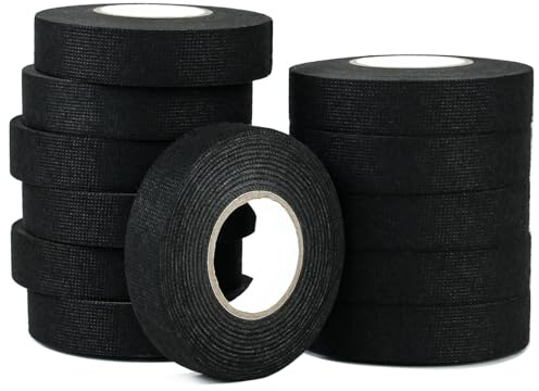 CHUANGSEED Ruban Adhésif Fils électriques Isolant Noir,19mmx15m,12 Pièces,Ruban de Câbles Résistant à la Chaleur pour Voiture,Moto,Adhésif Ruban de Harnais de Câblage,Black Wire Harness Tape
