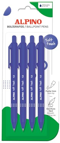 ALPINO - Set de 4 Bolígrafos Soft Touch – Tinta Azul | Escritura Suave y Fluida con Agarre Antideslizante | Punta de 1 mm| Bolígrafos Ergonómicos de Tacto Suave