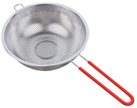 Stainless Steel Colander, Perforated Strainer with Long Handles, Silicone Grip, Metal Sieve Rice Washer Strainer Bowl for for Pasta, Rice, Fruits, Vegetables, Kitchen Essential Tool (16CM)