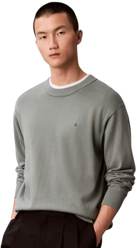Calvin Klein Uomo Pullover Cotton Relaxed con Scollo Rotondo, Grigio (Autumn Green), L