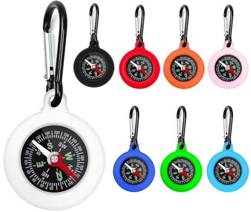 YdseozOA 8 pezzi Mini Bussola con Moschettone, portatile, per sopravvivenza all'aperto, Mini Bussola per bambini, portachiavi per escursionismo, vacanza, campeggio, viaggio