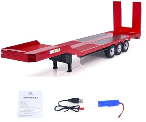 wheelfun US in Stock, Plastic Semi Trailer Flatbed 1502 for 1/18 Remote Control Tractor Truck Huina 1501 Electronic Support Legs Tail Board Hobby Grade Model for Birthday Gift(Red)