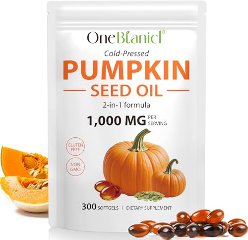 Pumpkin Seed Oil Capsules 1000mg Per Serving - 300 Softgels for Hair & Urinary Support - 2-in-1 Formula, Rich in Zinc & Omega Fatty Acids - Easy-to-Swallow