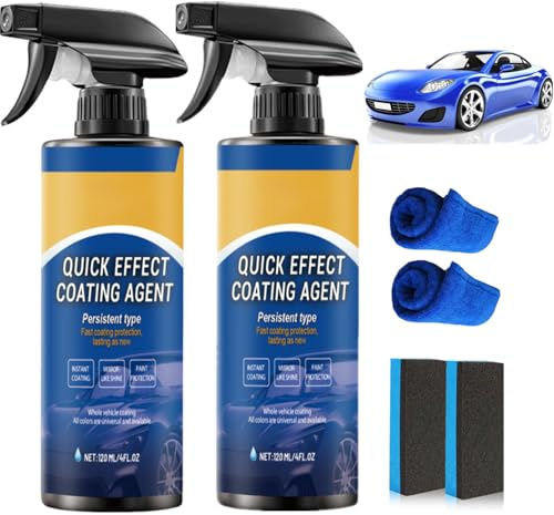 2Pcs Car Coating Spray,Advanced Car Quick-Acting Coating Agent Spray,Car Scratch Wax Polish Sprays Waterless Wash,Oil Film Emulsion Glass Cleaner(Sponge+Cloth)