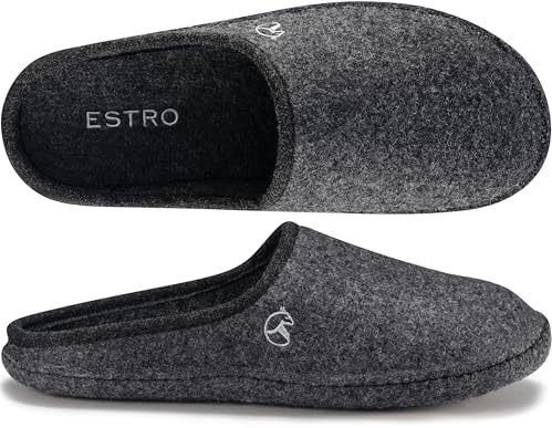 ESTRO Filzpantoffeln Herren mit Filzsohle - Hausschuhe Herren Winter Warm Hausschuhe Männer Filz Pantoffeln WOLLFILZ (Graphit, 45 EU)