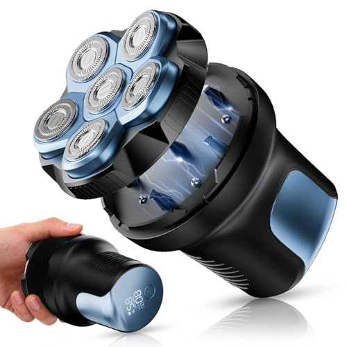 PRITECH Head Shaver for Men - Effortless 6D Floating Electric Razor for Men, Waterproof Electric Head Shavers for Bald, Wet/Dry Cordless Rotary Shaver with 2-Speed, Face & Bald Razor,80Min Runtime