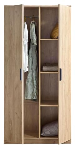 Kerting Kleiderschrank，Schrank Garderobenschrank Schlafzimmerschrank Eicheoptik (4 Fächer)