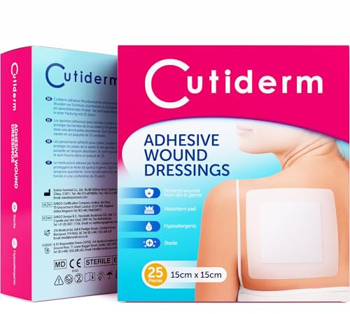 Cutiderm Medicazione Adesiva Sterile 15x15 cm – Cerotto Sterile Grande, Garza Adesiva Sterile con Tampone Assorbente 10x10 cm, Confezione da 25