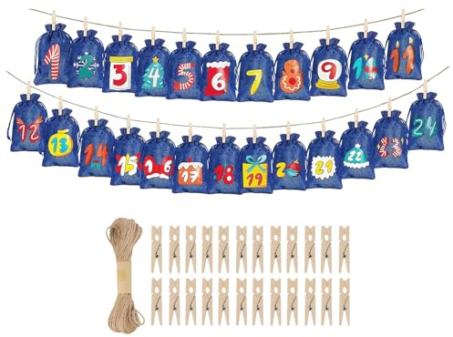 Tomma kalender adventskalender, juldekor 24-dagars fyllbar, upphängbart tyg godispåsar kalender, för bröllop semester födelsedag barn vuxna familj vänner godis mellanmål