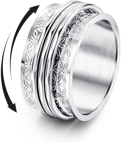 Roheafer Anxiety Rings for Women Men Fidget Spinner Rings for Stress Relief | Stainless Steel Roller Band Ring Anti Stress Anxiety Worry Spinner Fidget Ring Size J1/2-V1/2