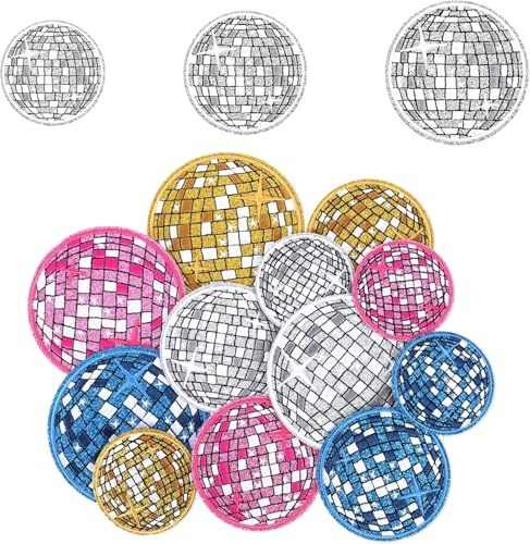 12 Pcs Disco Ball Iron on Patches for Hats,Western Patches Music Party Bling Ball Embellishments for DIY Clothing Cute Hat Patch Party Patch for Bags,Hats,Jackets,Jeans,Vests Craft Decor