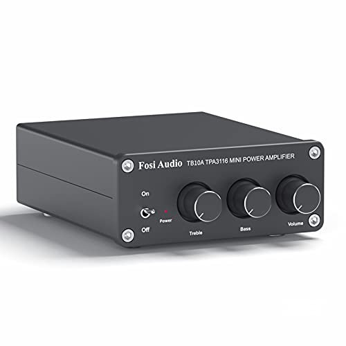 Fosi Audio TB10A Amplificateur Récepteur Audio Stéréo 2 Canaux Mini Ampli Intégré Hi-FI Classe D 2.0CH pour Enceintes de Salon 100W x2 avec Contrôle des Basses et des Aigus TPA3116