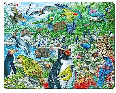 Larsen Puzzles FH44 Kinder Rahmenpuzzle Neuseelands Tierwelt, 53 Teile, ab 4 Jahre, Lernspielzeug, Konzentration, Spielspaß
