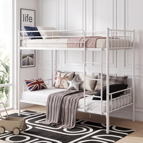 Panana White Metal Bunk Bed Frame,Twin Loft Beds Frame with Ladder | Single Over Single,Steady Metal Slats for Kids Adult Twins,Strong Iron Bedstead,Easy Assembly