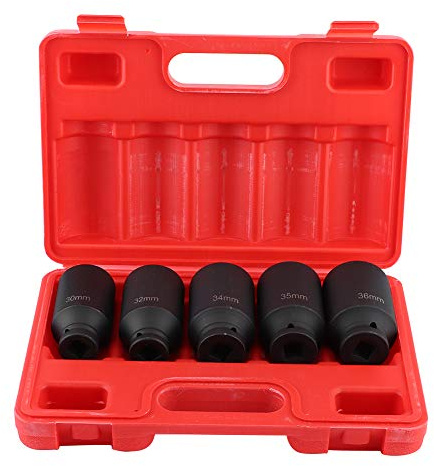 Impact Socket 1/2 12 Point Axle Hub Nut Deep Socket Set, 5pcs 30/32/34/35/36mm