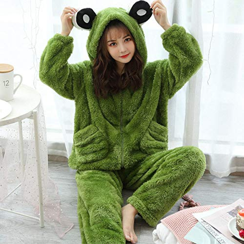 BLOHDI Pigiama Donna Inverno, Pigiama in Pile Inverno Caldo Incappucciato Lounge Indossare Ragazze Adulto Animale Rana Pigiama Set Inverno Fitto Flanella Pijamas Sleepwear Home Night Wear, Grande