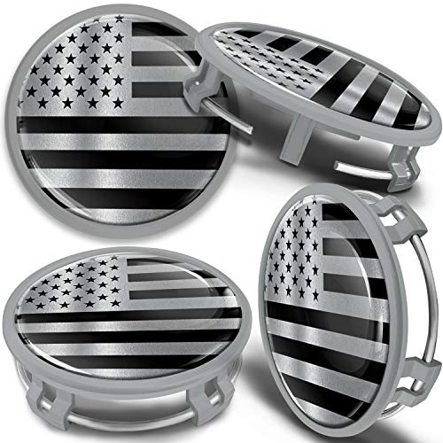 SkinoEu 4 x 75 mm, navskydd, fälglock, kompatibel med Mercedes Benz navskydd, navkapslar, fälgkåpa, navkapslar, aluminiumfälgar, silver svart USA flagga CMS 7