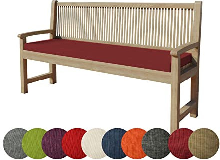 chilly pilley Bankkissen Bankauflage Polsterauflage Reißverschluss mit Schlaufen Kissen für Gartenbank für Gartenmöbel Sitzkissen & Rückenkissen Outdoor (100 x 40 x 5 cm, Dunkelrot)