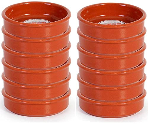 Tradineur - Confezione da 12 casseruole rotonde in terracotta, adatte per vetro e forno, ideali per stufati e arrosti fatti in casa, Ø 10 cm