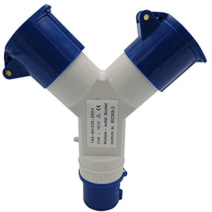 Secure Fix Direct 2 Way Splitter 16A (Mains Electric Hook Up Adaptor Caravan Motorhome 220-250V)