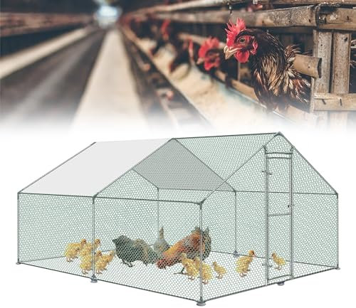 ACXIN Hühnerstall 3 x 4 x 2m Freilaufgehege Hühnerstall Tür mit Schloss Hühnerhaus Verzinkter Stahlrahmen Beschichtetes PE-Schattendach für Hühnerkäfig Geflügelstall Vogelkäfig Kleintiere