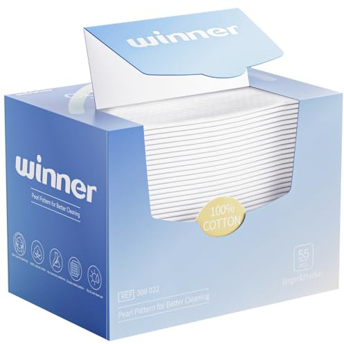 Winner Face Towels, 100% USDA Biobased Facial Towelettes XL, Disposable Face Towel for Sensitive Skin, Ultra Soft Makeup Remover Dry Wipes, Odor-Free, 55 Count, 1 Pack