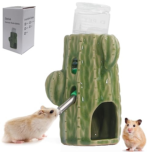Zhilishu 2-in-1 Adjustable Hamster Water Bottle for Glass Tank - 80ML, No Drip Ceramic Holder for Dwarf Hamster, Mice, Rat (Light Green)