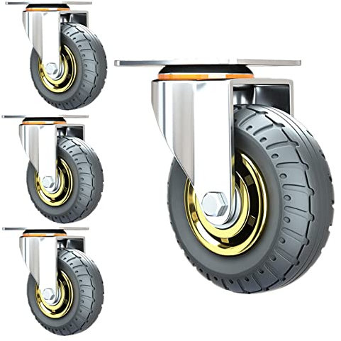 YHBZ Ruedas de Goma Maciza 4 Piezas,Roulettes giratorias industriales,Ruedas de Carro de Freno Pesadas,para Mesa de Trabajo de Bricolaje de Muebles,Carga Puede alcanzar 1000kg,4in-4WithoutBrake