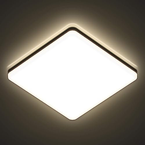 Badezimmer Lampe 20W 2400LM Deckenlampe 4000K LED Deckenleuchte Square, IP44 Wasserdicht Badlampe Decke Moderne für Bad Küche Balkon Flur Esszimmer Büro Schlafzimmer Wohnzimmer, Neutralweiß 28cm