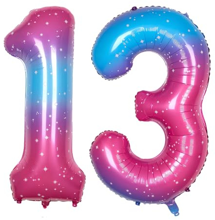 Ponmoo 40 inches Foil Balloons Numbers 13/31 Pink-Blue Gradient (101cm), Inflatable Helium or Air, Giant Balloon Number 0-9, 10-100, Grand Balloons for Anniversary Wedding Birthday Party Decoration