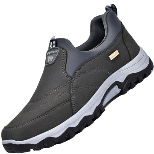 AZMAHT Scarpe Sanitarie Uomo Scarpe Diabetici Uomo Scamosciato Confortevole Sneakers Casual all'Aperto Mocassini Uomo Classico Piatto Slip On,Grigio,42/260mm