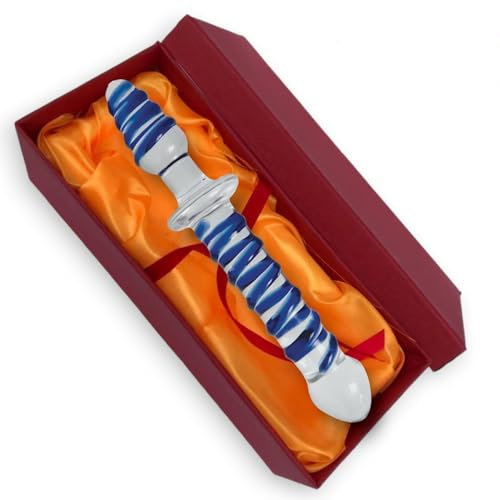 Naughty Drawer - Glass Dildo, Double Ended Glass and Butt Plug, 10 Ribbed in Blue, Quality Gift Box, Perfect Sex Toy Gift for Couples, Anal Dildo, Sex Toys