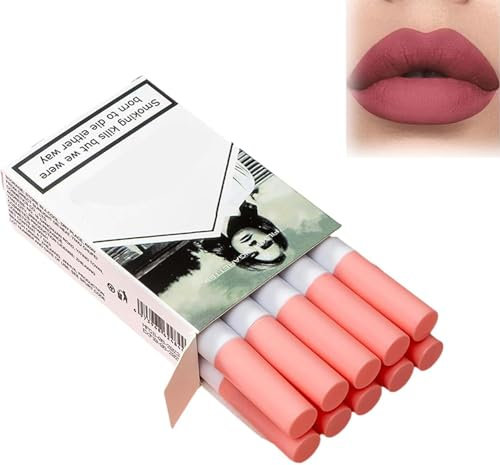 Pintalabios de 10 Colores, Brillo de Labios Mate de Larga Duración, Set de Lápiz Labial Cigarrillo, Resistente Al Agua y Antiadherente