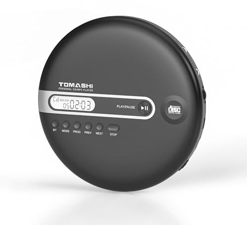 TOMASHI Bärbar CD-spelare med Bluetooth, CD-spelare med hörlurar, ESP 40 sekunder för hemresor, stereo CD Walkman med LCD-skärm för vuxna studenter barn