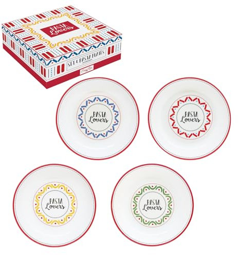 Easy Life Confezione da 4 piatti per patate, Ø 20 cm, in porcellana pasta e pizza, amanti