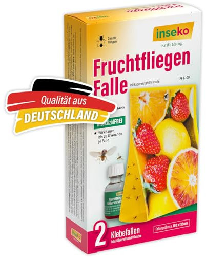 inseko Fruchtfliegen Falle I effektive Obstfliegenfalle I inkl. Fruchtfliegenköder und 2 Klebefallen (1)