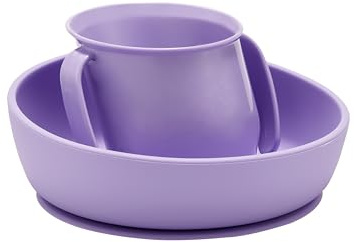 Doidy Juego de regalo de taza y cuenco, a partir de 6 meses, cuenco de silicona antideslizante con ventosa y taza abierta para entrenar y aprender a comer y beber, destete y alimentación esencial para