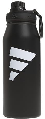 adidas 1 Liter (32 oz) Metal Water Bottle, Hot/Cold Double-Walled Insulated 18/8 Stainless Steel, Black/White/2, 32 Ounces