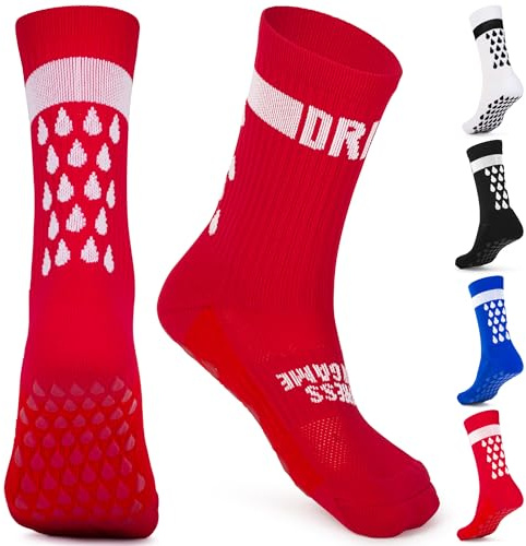 DRIPsox® Football Grip Socks - 6 Sizes for Kids, Men, Junior & Women (XXS:8C-11.5C, XS:12C-2.5, S:3-5.5, M:6-8.5, L:9-11.5, XL:12+) - 1 Pair (XS) Red Grip Socks Football - Anti Slip & Elite Comfort