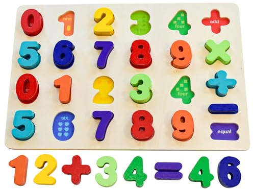 Wooden Jigsaw Puzzles for Kids Arithemetic Learning Colorful Aarabic Numerals Montessori Toys for Girls Boys Gifts