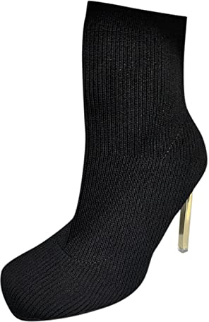 Bottines d'été pour femme - Avec doigts ouverts - Talons hauts Stiletto - Talons aiguilles - Escarpins à bout pointu - Bottes sexy à enfiler - Respirantes - En tricot, Z0a noir, 42 EU