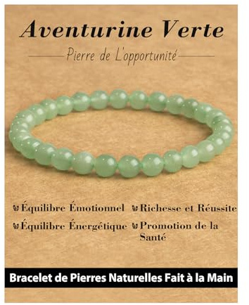 Landorilo Bracciale in Pietra Naturale da 6 mm, Braccialetti Elastico con Perline per Uomo e Donna, Bracciali Portafortuna, Gioiello Regalo con Perline di Ricambio（Avventurina Verde）