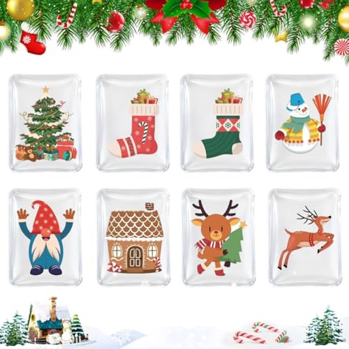 8 Pezzi Scaldamani Riutilizzabile, Scaldamani Natalizio, Scaldatasche Tascabili per Bambini Adulti, scaldamani Gel da Piegare per Fredde Giornate Invernali Viaggi Campeggio Ufficio